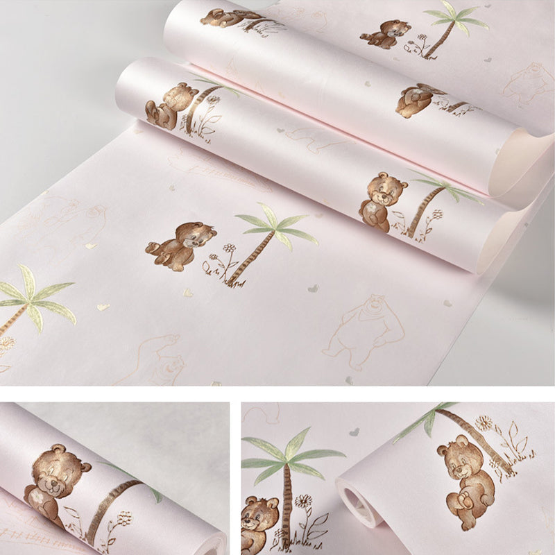 Brehn | 16,5 Fuß x 20,5 Zoll dekorative selbstklebende Teddy-Bär und Baum Vlies-Tapete für Kinder