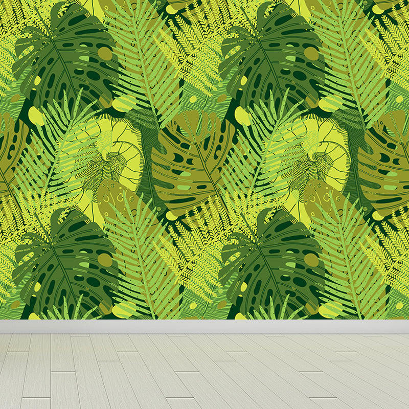 Brehn | Botanischer Blattdruck Tapete Wandmalerei Zeitgenössische Vlies Wandkunst in dunkler Farbe