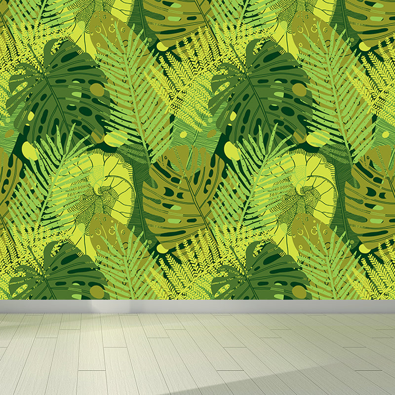 Brehn | Botanischer Blattdruck Tapete Wandmalerei Zeitgenössische Vlies Wandkunst in dunkler Farbe