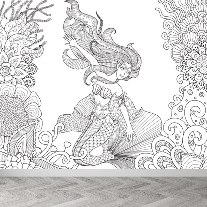 Brehn | Kinderen Fantasy Geheim Tuin Muur Decal Zwart-wit Waterdichte Wandkunst voor Kamer