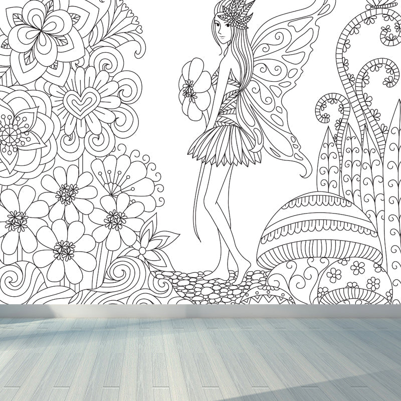Brehn | Kinderen Fantasy Geheim Tuin Muur Decal Zwart-wit Waterdichte Wandkunst voor Kamer