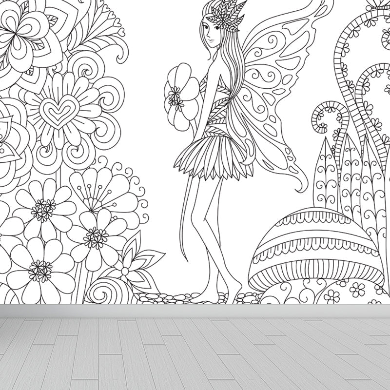 Brehn | Kinderen Fantasy Geheim Tuin Muur Decal Zwart-wit Waterdichte Wandkunst voor Kamer