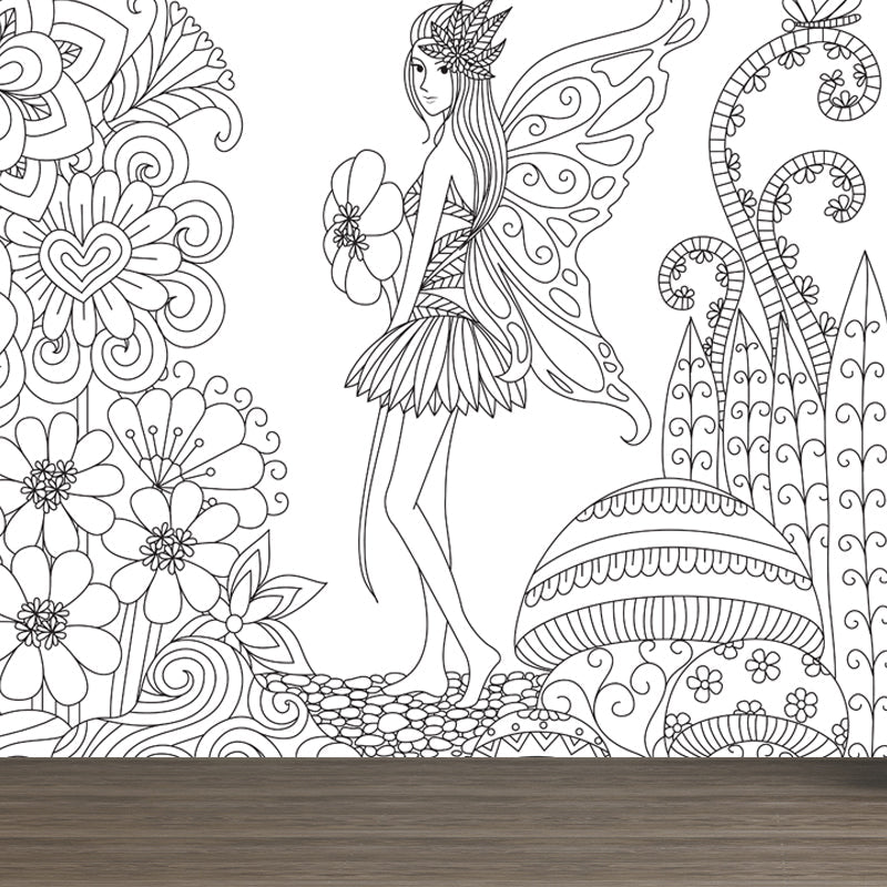 Brehn | Kinderen Fantasy Geheim Tuin Muur Decal Zwart-wit Waterdichte Wandkunst voor Kamer