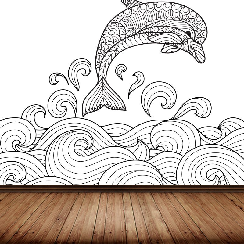 Brehn | Art Deco Bloeiend Wandtapijt Zwart en Wit Vlekbestendige Wandbekleding voor Meisjeskamer