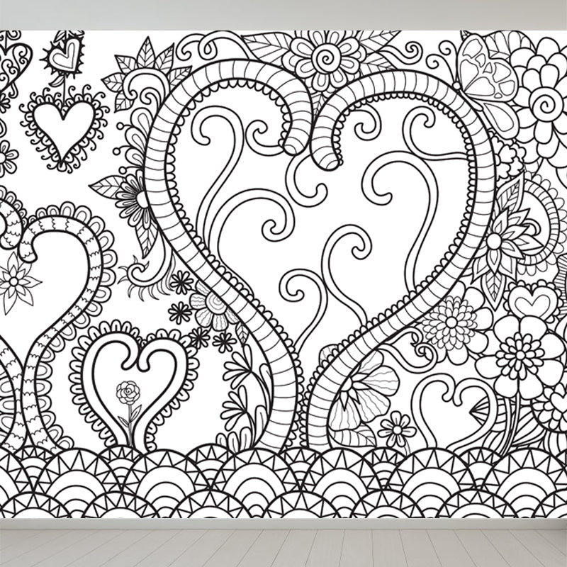 Brehn | Zwarte en Witte Doodles Muurbehang Fantasy Kinderen Vochtbestendige Muurkunst