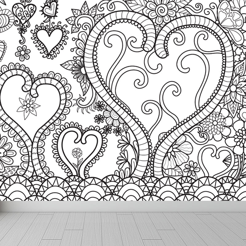 Brehn | Zwarte en Witte Doodles Muurbehang Fantasy Kinderen Vochtbestendige Muurkunst