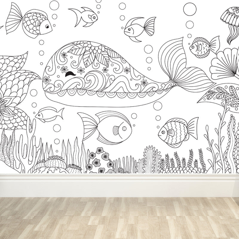 Brehn | Zwarte en Witte Doodles Muurbehang Fantasy Kinderen Vochtbestendige Muurkunst