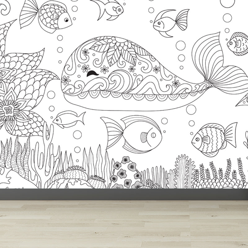 Brehn | Zwarte en Witte Doodles Muurbehang Fantasy Kinderen Vochtbestendige Muurkunst