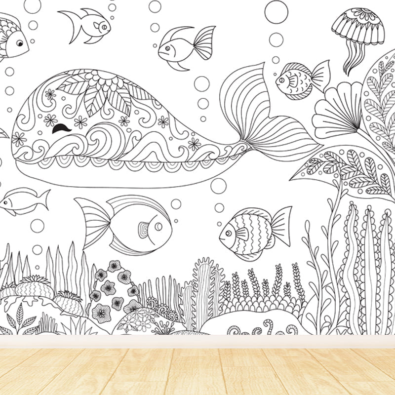 Brehn | Zwarte en Witte Doodles Muurbehang Fantasy Kinderen Vochtbestendige Muurkunst