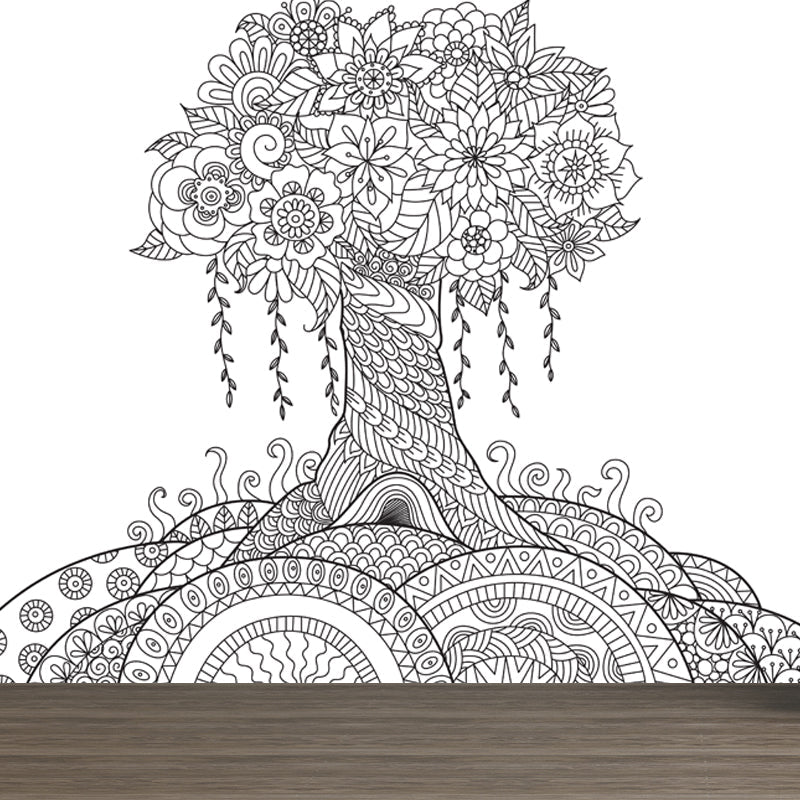 Brehn | Zwarte en Witte Doodles Muurbehang Fantasy Kinderen Vochtbestendige Muurkunst