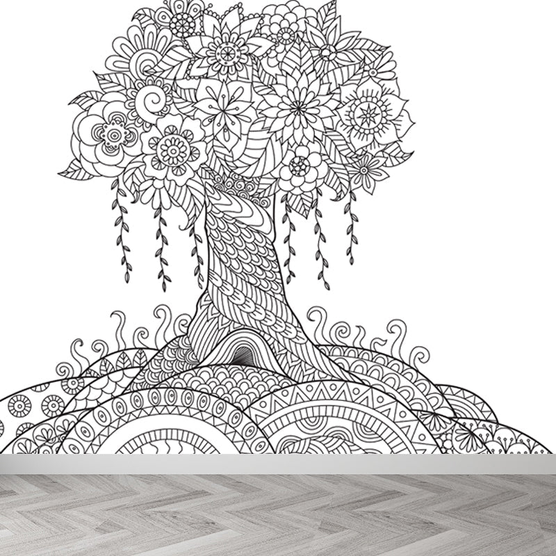 Brehn | Zwarte en Witte Doodles Muurbehang Fantasy Kinderen Vochtbestendige Muurkunst
