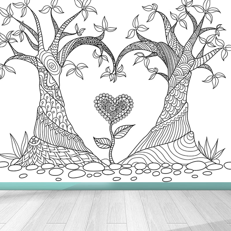 Brehn | Zwarte en Witte Doodles Muurbehang Fantasy Kinderen Vochtbestendige Muurkunst