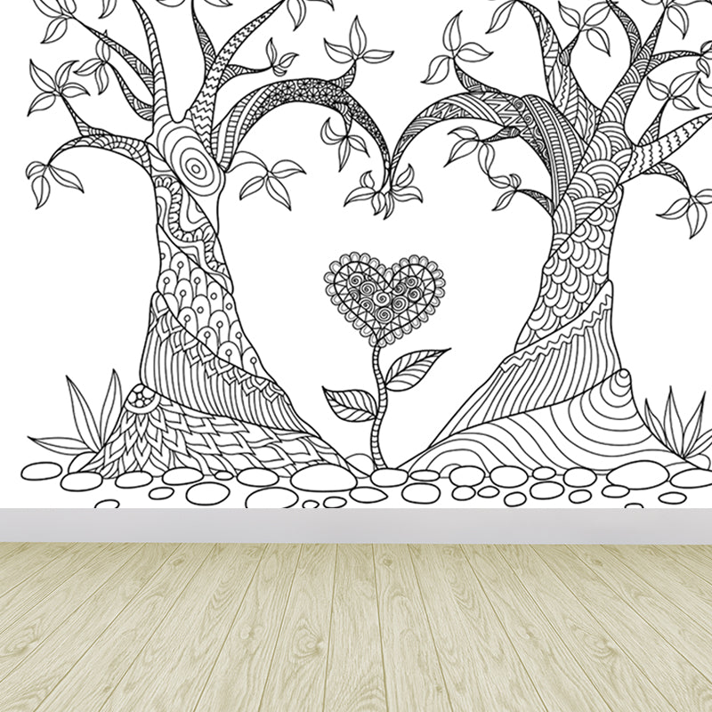 Brehn | Zwarte en Witte Doodles Muurbehang Fantasy Kinderen Vochtbestendige Muurkunst