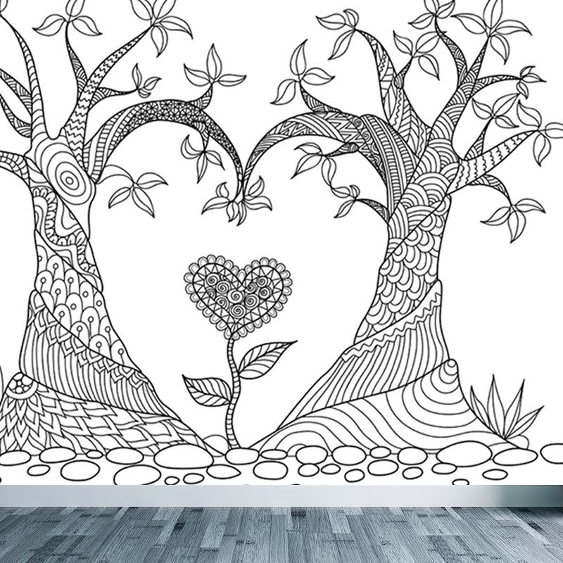 Brehn | Zwarte en Witte Doodles Muurbehang Fantasy Kinderen Vochtbestendige Muurkunst