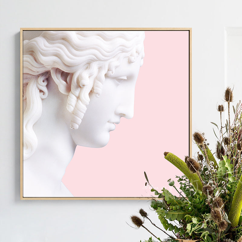 Brehn | Nordic Gips Skulptur Leinwand Kunst Weiß Esszimmer Wanddeko auf Pink, Optionale Größen