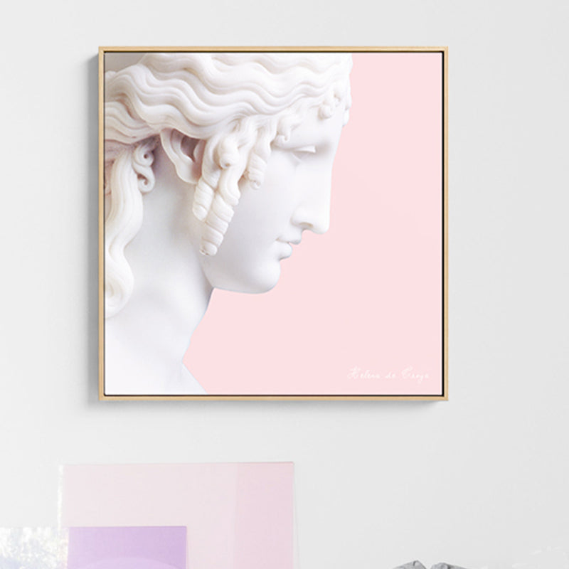 Brehn | Nordic Gips Skulptur Leinwand Kunst Weiß Esszimmer Wanddeko auf Pink, Optionale Größen