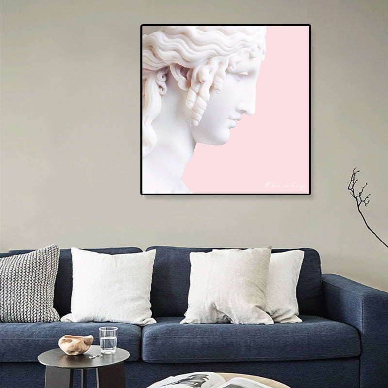 Brehn | Nordic Gips Skulptur Leinwand Kunst Weiß Esszimmer Wanddeko auf Pink, Optionale Größen