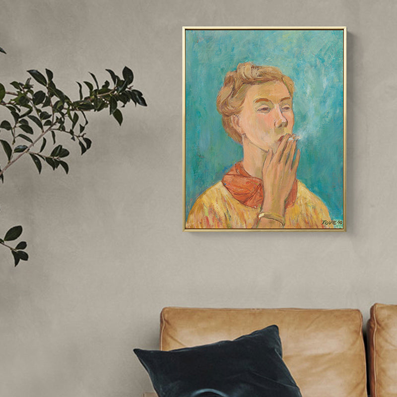 Brehn | Moderne Malerei Junge Rauchen Leinwand Gelb Texturiertes Wandkunst Druck für Wohnzimmer