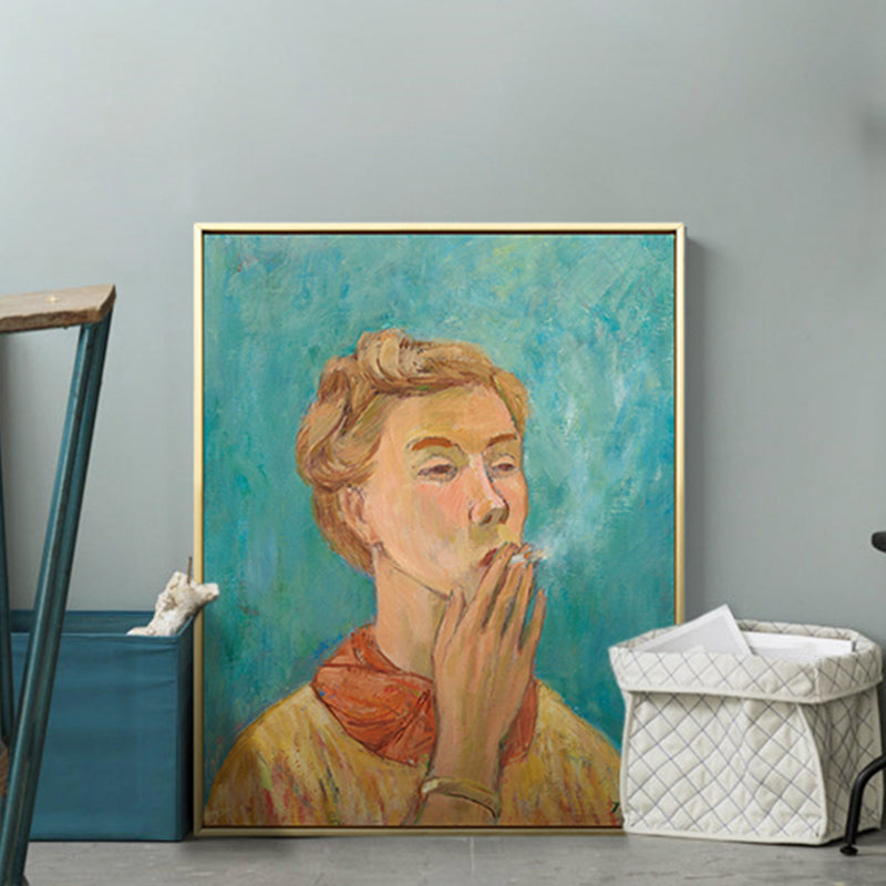 Brehn | Moderne Malerei Junge Rauchen Leinwand Gelb Texturiertes Wandkunst Druck für Wohnzimmer
