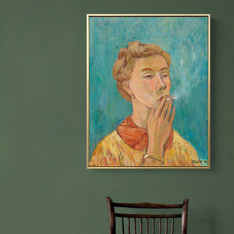 Brehn | Moderne Malerei Junge Rauchen Leinwand Gelb Texturiertes Wandkunst Druck für Wohnzimmer
