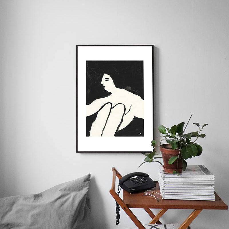 Brehn | Sitzende Jungfrau Malerei Nordic Stil Leinwand Wandkunst Dekor in Weiß für Badezimmer