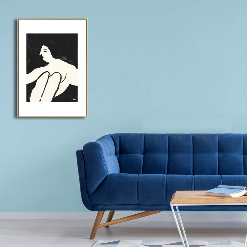 Brehn | Sitzende Jungfrau Malerei Nordic Stil Leinwand Wandkunst Dekor in Weiß für Badezimmer