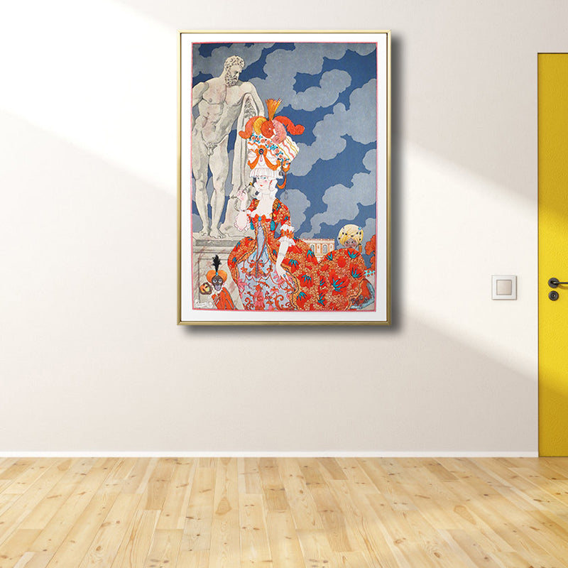 Brehn | Illustration Figur Leinwand Kunst Vintage Texturiert Wohnzimmer Wand Dekor in Blau-Orange