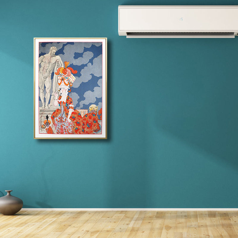 Brehn | Illustration Figur Leinwand Kunst Vintage Texturiert Wohnzimmer Wand Dekor in Blau-Orange