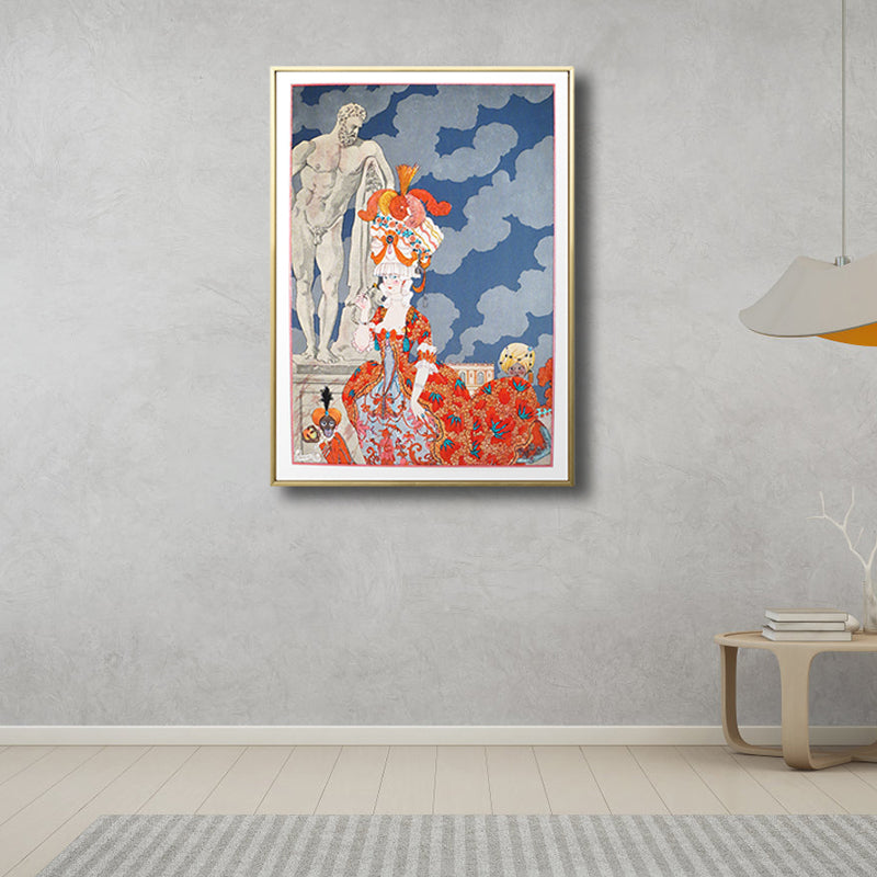 Brehn | Illustration Figur Leinwand Kunst Vintage Texturiert Wohnzimmer Wand Dekor in Blau-Orange