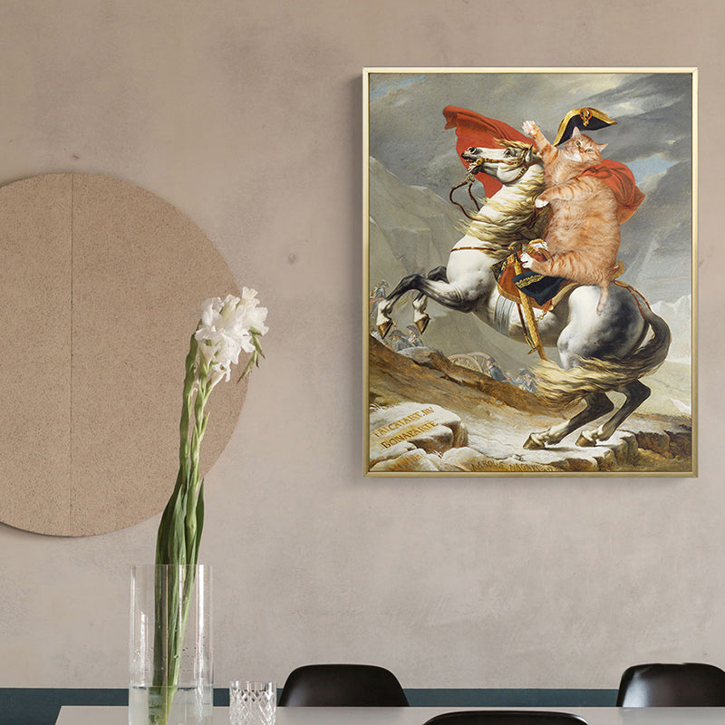 Brehn | Spoof Painting Napoleon Leinwand Modern Lustiges Katzen Wandkunst Drucken in Orange für Raum