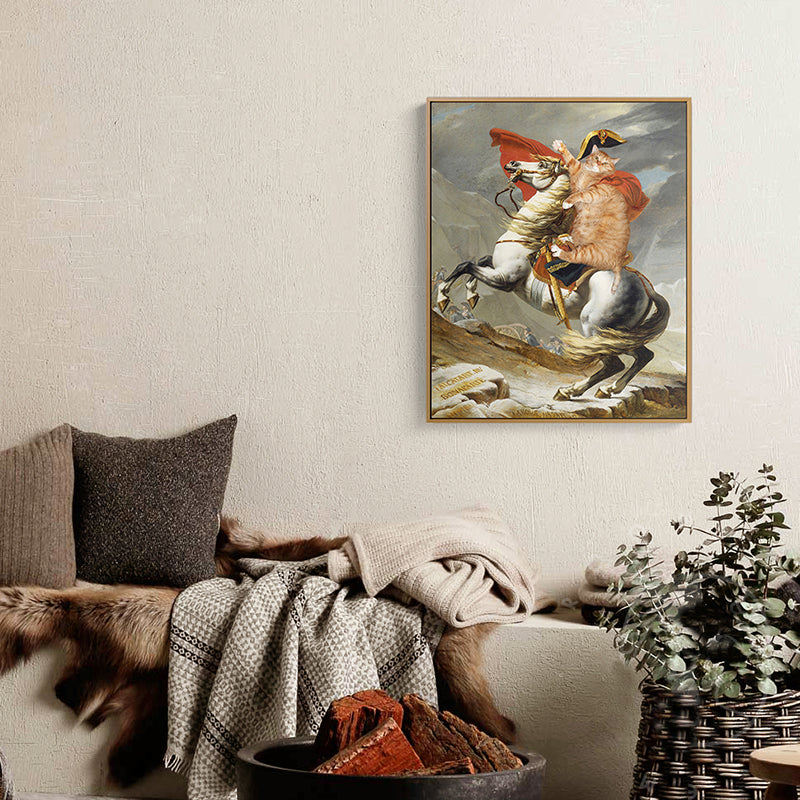 Brehn | Spoof Painting Napoleon Leinwand Modern Lustiges Katzen Wandkunst Drucken in Orange für Raum