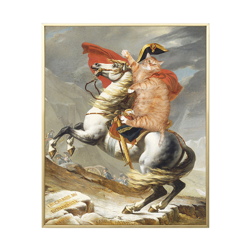 Brehn | Spoof Painting Napoleon Leinwand Modern Lustiges Katzen Wandkunst Drucken in Orange für Raum