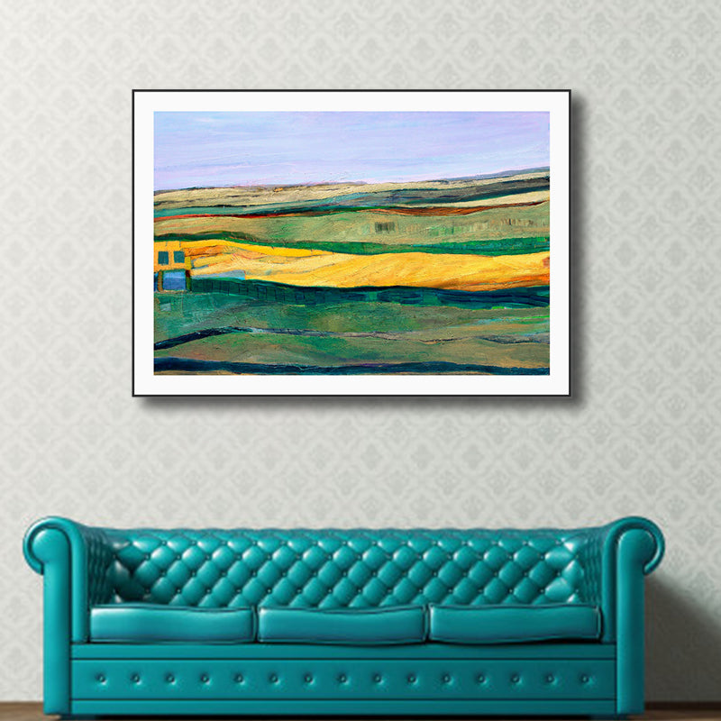 Brehn | Fantastischer Farmview-Leinwand-Haus-Innenansichten-Wandkunst-Druck in sanften Farben