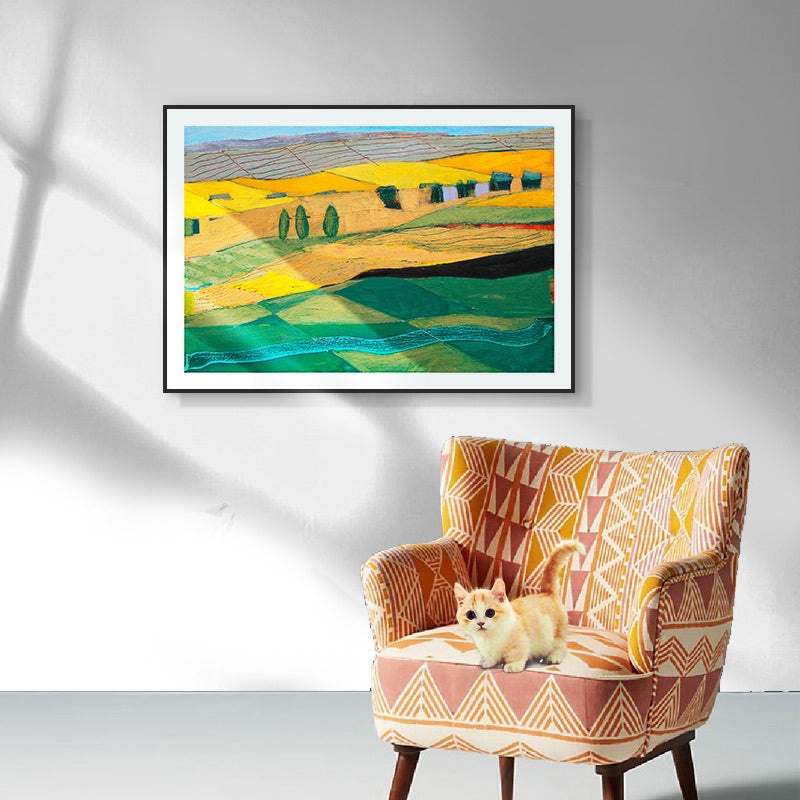 Brehn | Fantastischer Farmview-Leinwand-Haus-Innenansichten-Wandkunst-Druck in sanften Farben