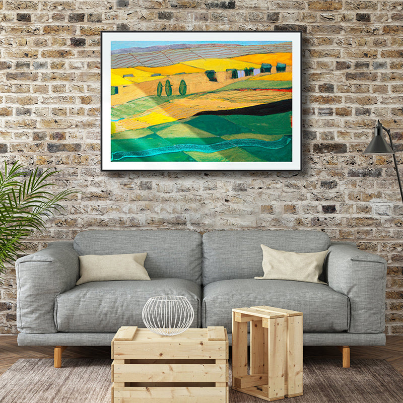 Brehn | Fantastischer Farmview-Leinwand-Haus-Innenansichten-Wandkunst-Druck in sanften Farben