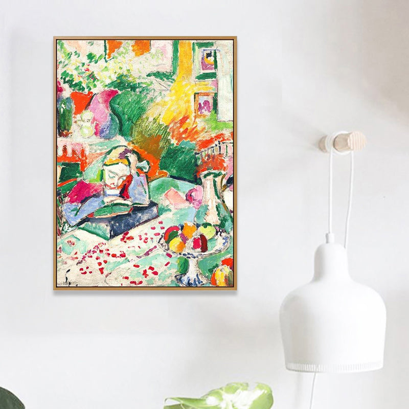 Brehn | Mädchen beim Lesen Buch Malerei Grün Modernismus Leinwand Wandkunst für Schlafzimmer, Texturiert