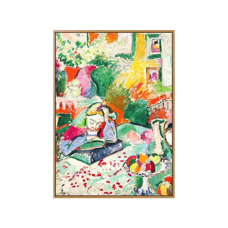 Brehn | Mädchen beim Lesen Buch Malerei Grün Modernismus Leinwand Wandkunst für Schlafzimmer, Texturiert