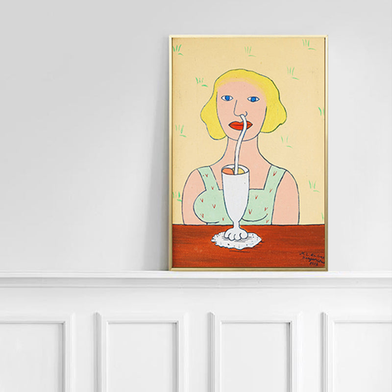 Brehn | Trinken mit Nase Leinwand Kunst Texturiert Modernistisches Wohnzimmer Wanddekoration in Gelb