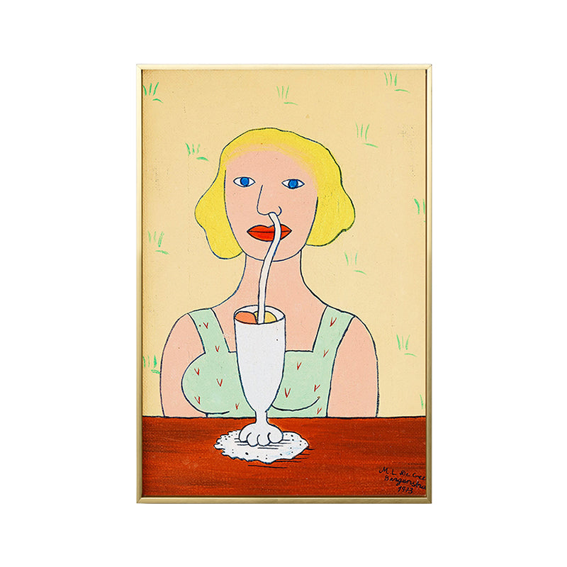 Brehn | Trinken mit Nase Leinwand Kunst Texturiert Modernistisches Wohnzimmer Wanddekoration in Gelb