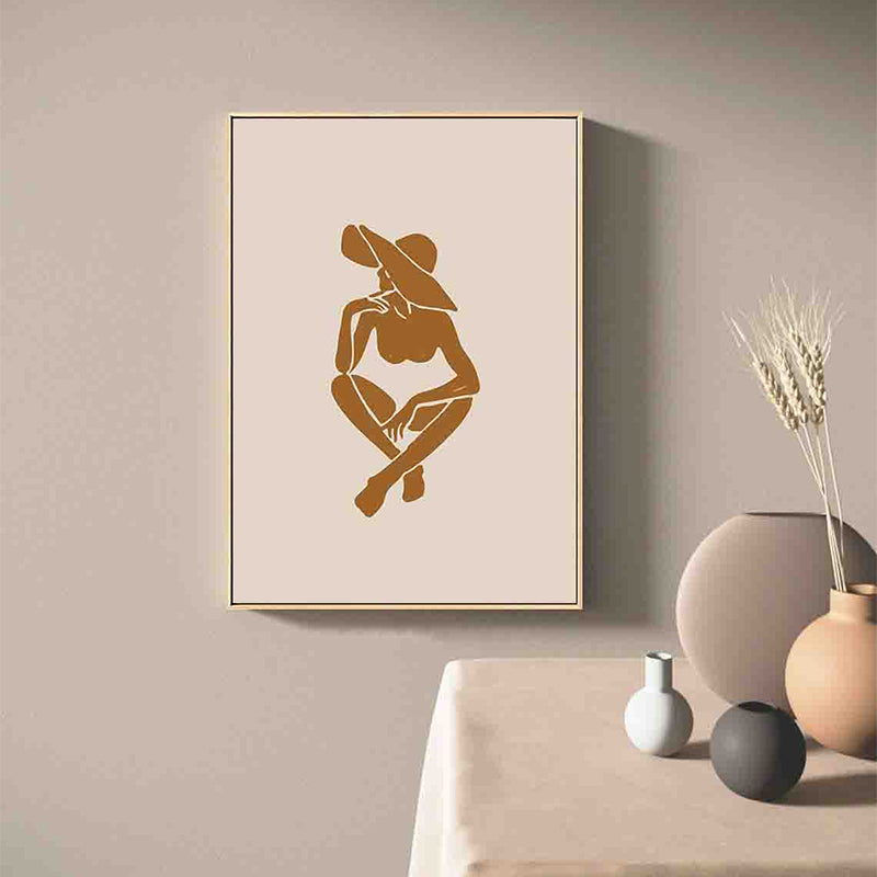 Brehn | Braun Hatted Girl Art Print Figur Muster Nordic Texturiert Eingewickelte Leinwand für Wohnzimmer