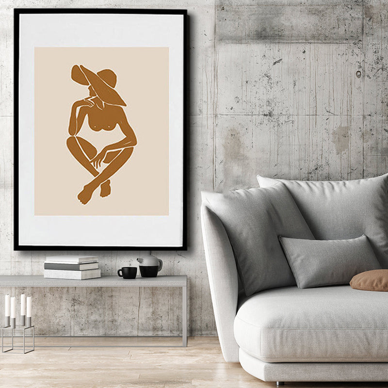 Brehn | Braun Hatted Girl Art Print Figur Muster Nordic Texturiert Eingewickelte Leinwand für Wohnzimmer