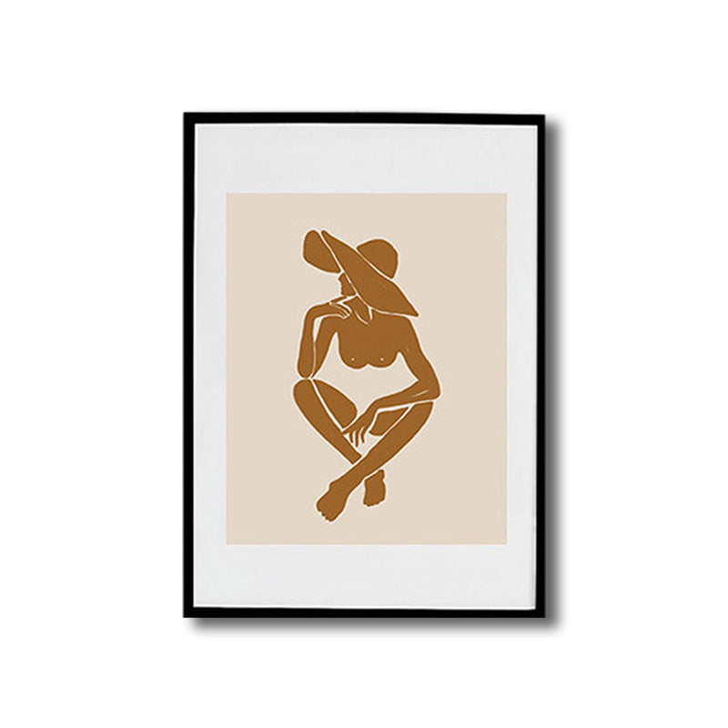 Brehn | Braun Hatted Girl Art Print Figur Muster Nordic Texturiert Eingewickelte Leinwand für Wohnzimmer