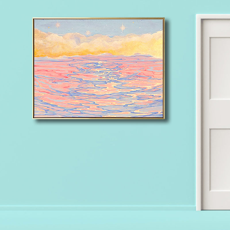 Brehn | Seascape mit Sonnenuntergangs-Glow Malerei in Pink Impressionismus Leinwand Wandkunst für das Wohnzimmer