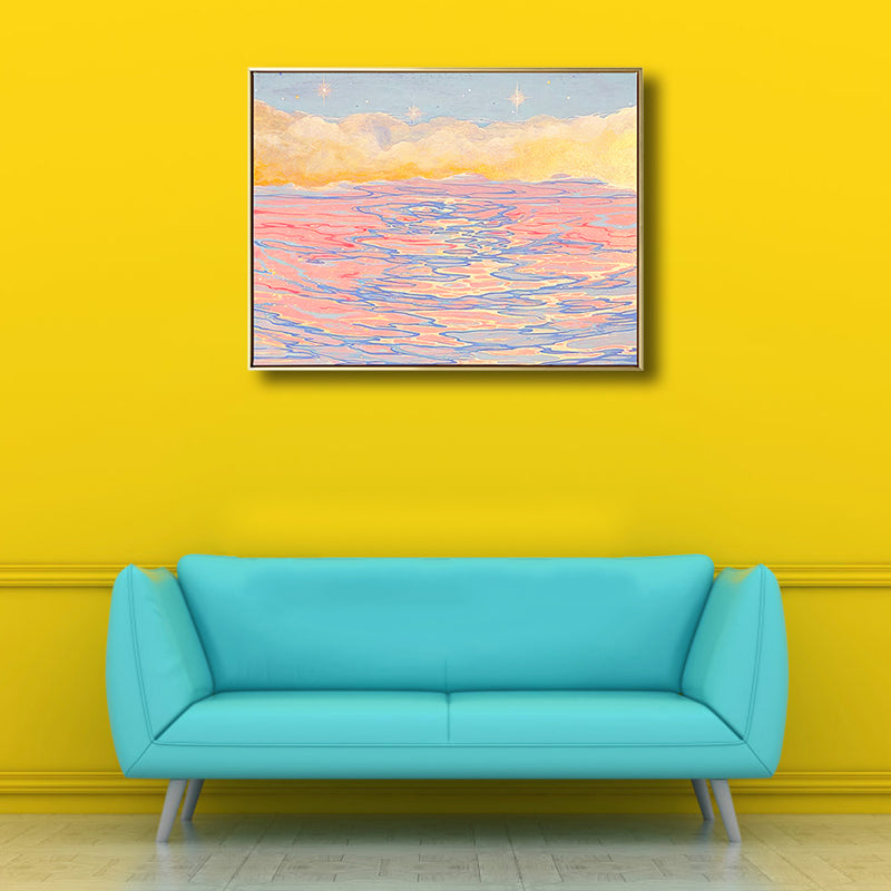 Brehn | Seascape mit Sonnenuntergangs-Glow Malerei in Pink Impressionismus Leinwand Wandkunst für das Wohnzimmer