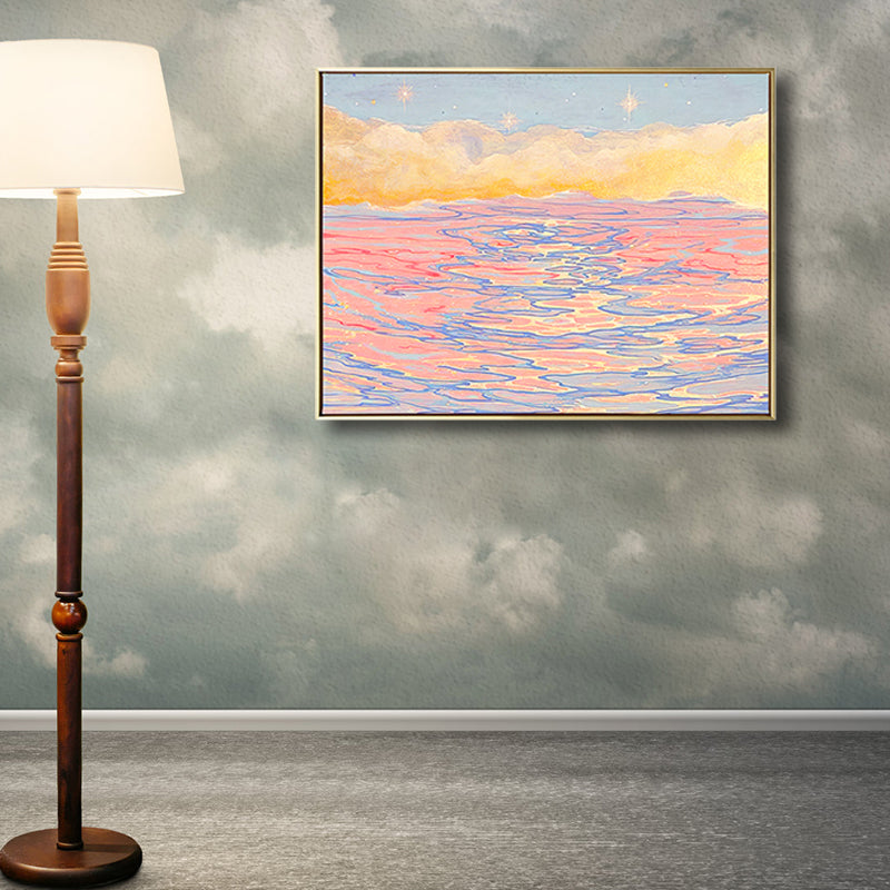 Brehn | Seascape mit Sonnenuntergangs-Glow Malerei in Pink Impressionismus Leinwand Wandkunst für das Wohnzimmer