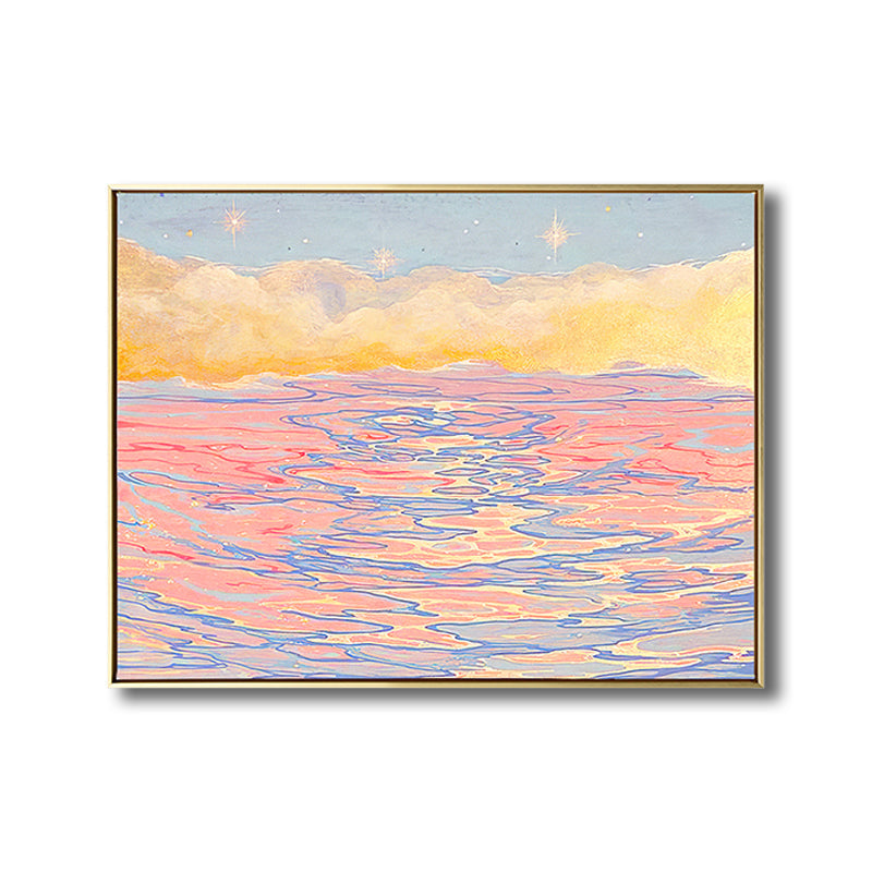Brehn | Seascape mit Sonnenuntergangs-Glow Malerei in Pink Impressionismus Leinwand Wandkunst für das Wohnzimmer