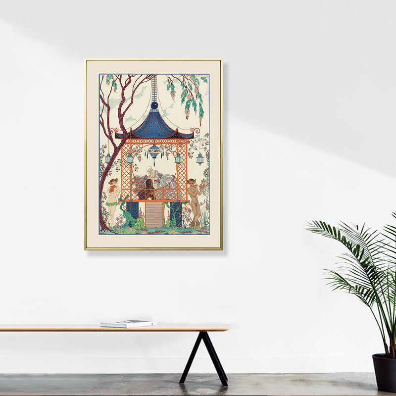 Brehn | Asiatische Malerei Druck Pavilion Leinwand Kunst Pastell Familienzimmer Wanddekoration, Texturiert