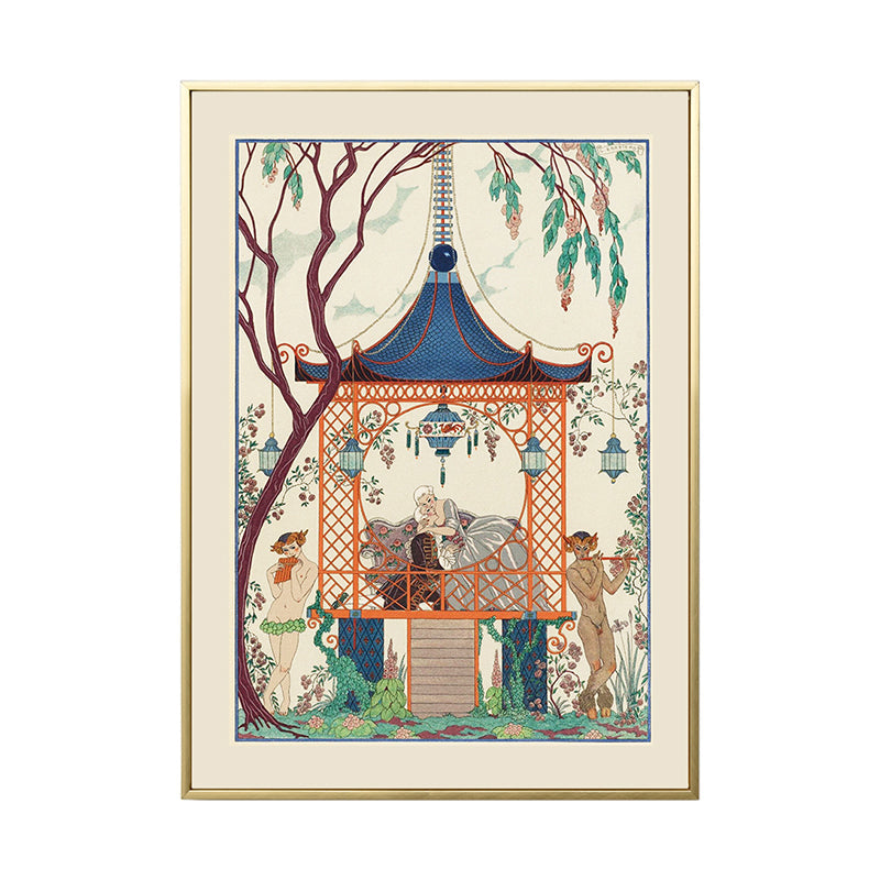 Brehn | Asiatische Malerei Druck Pavilion Leinwand Kunst Pastell Familienzimmer Wanddekoration, Texturiert