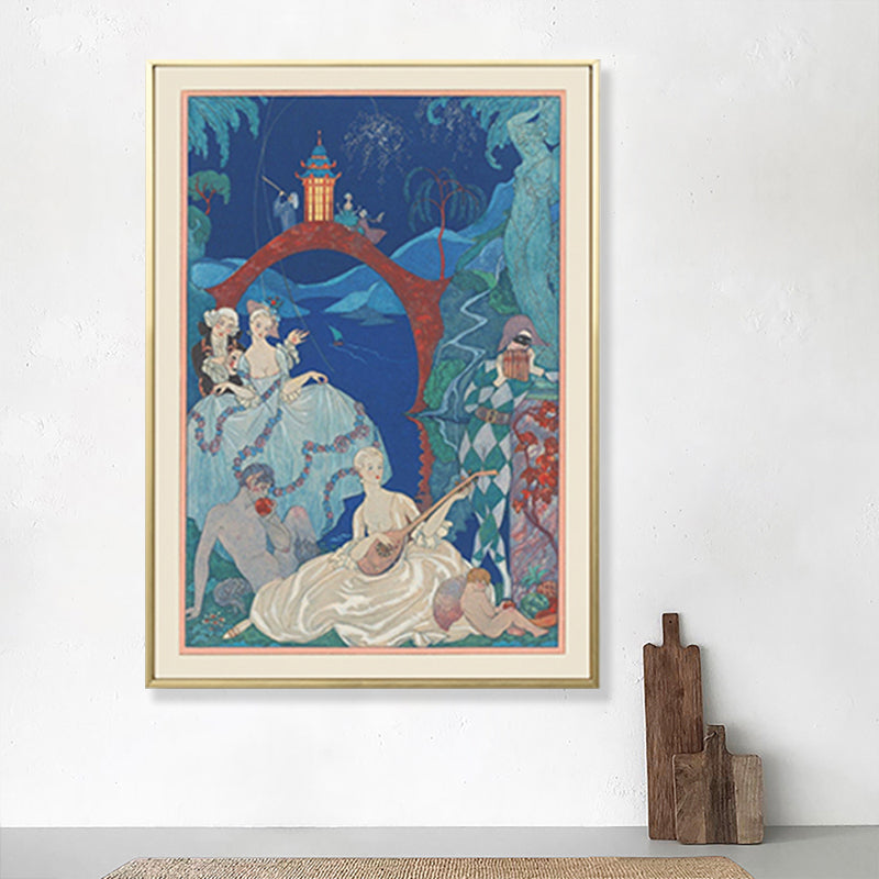 Brehn | Asiatische Malerei Druck Pavilion Leinwand Kunst Pastell Familienzimmer Wanddekoration, Texturiert