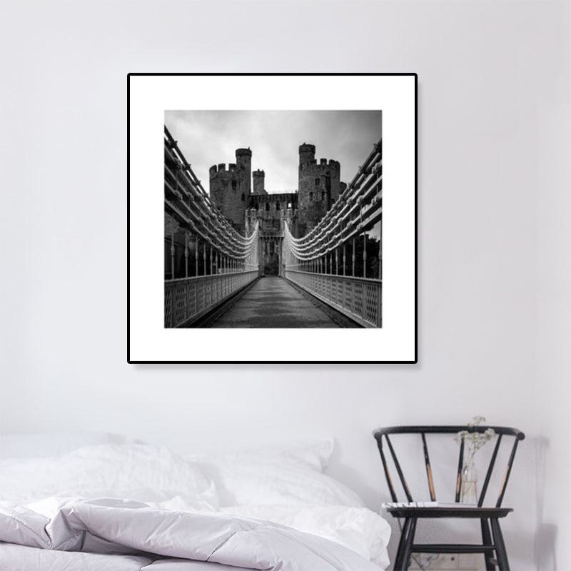 Brehn | Graues Foto-Druck-Brücke-Leinwand-Western-Architektur-modernes-texturiertes-Wandkunst für zu Hause